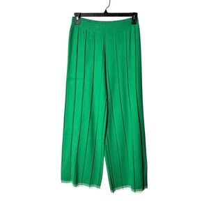 Womens Kelly Green Wide Leg Knit Pants Size Large Bohemian Festival Preppy Baggy
